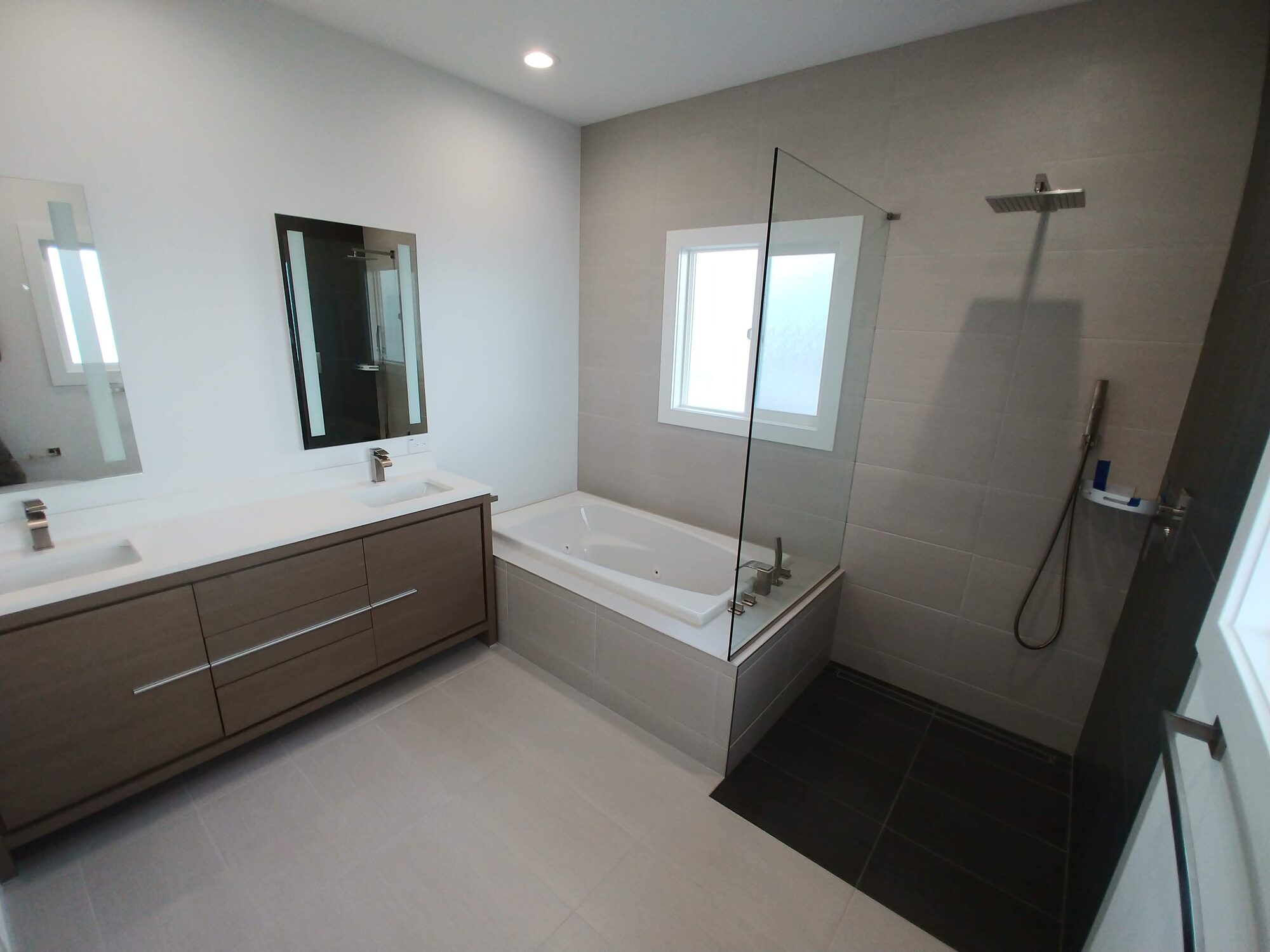 Master bath with soaking tub and walk-in shower