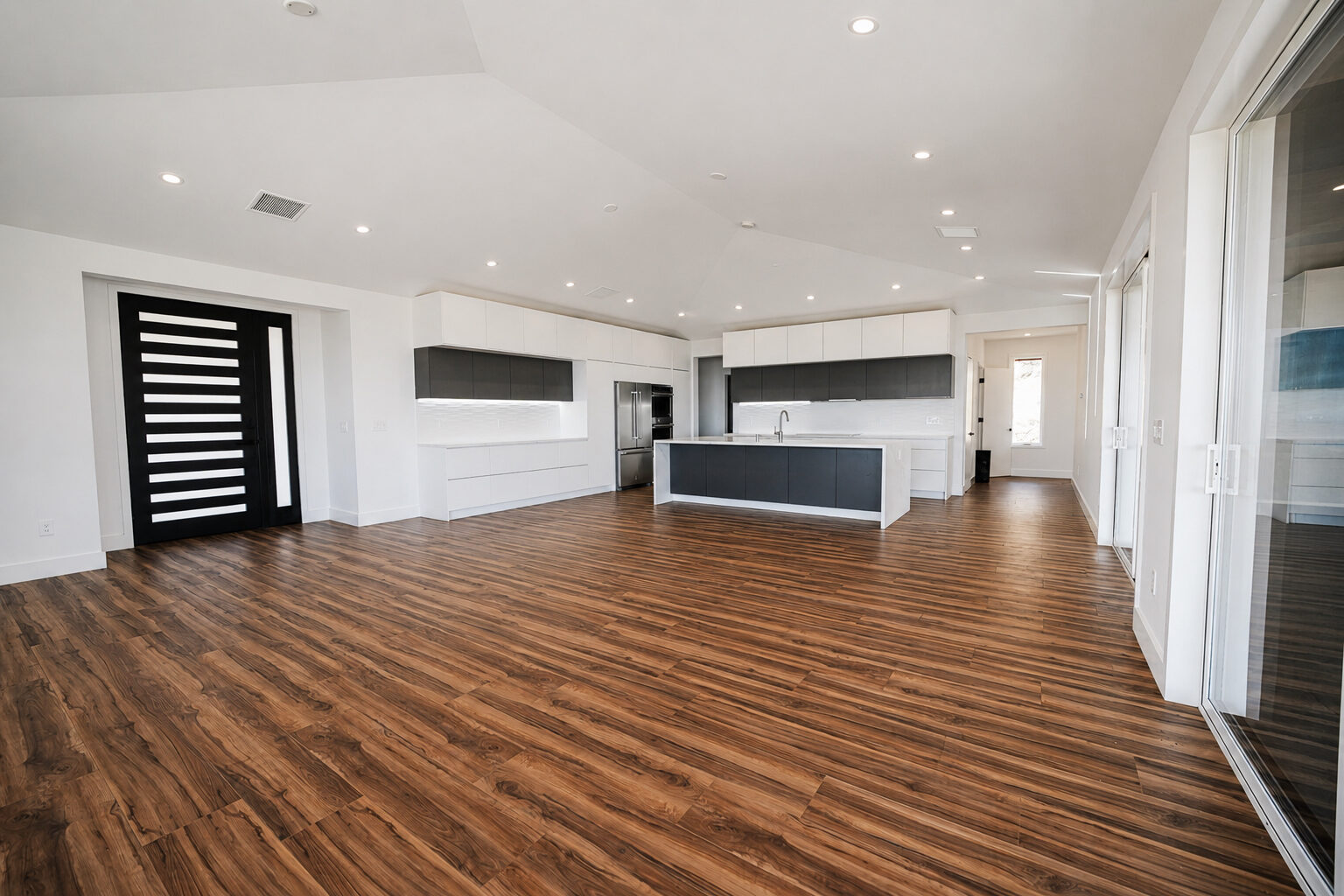 Open great room and kitchen with island