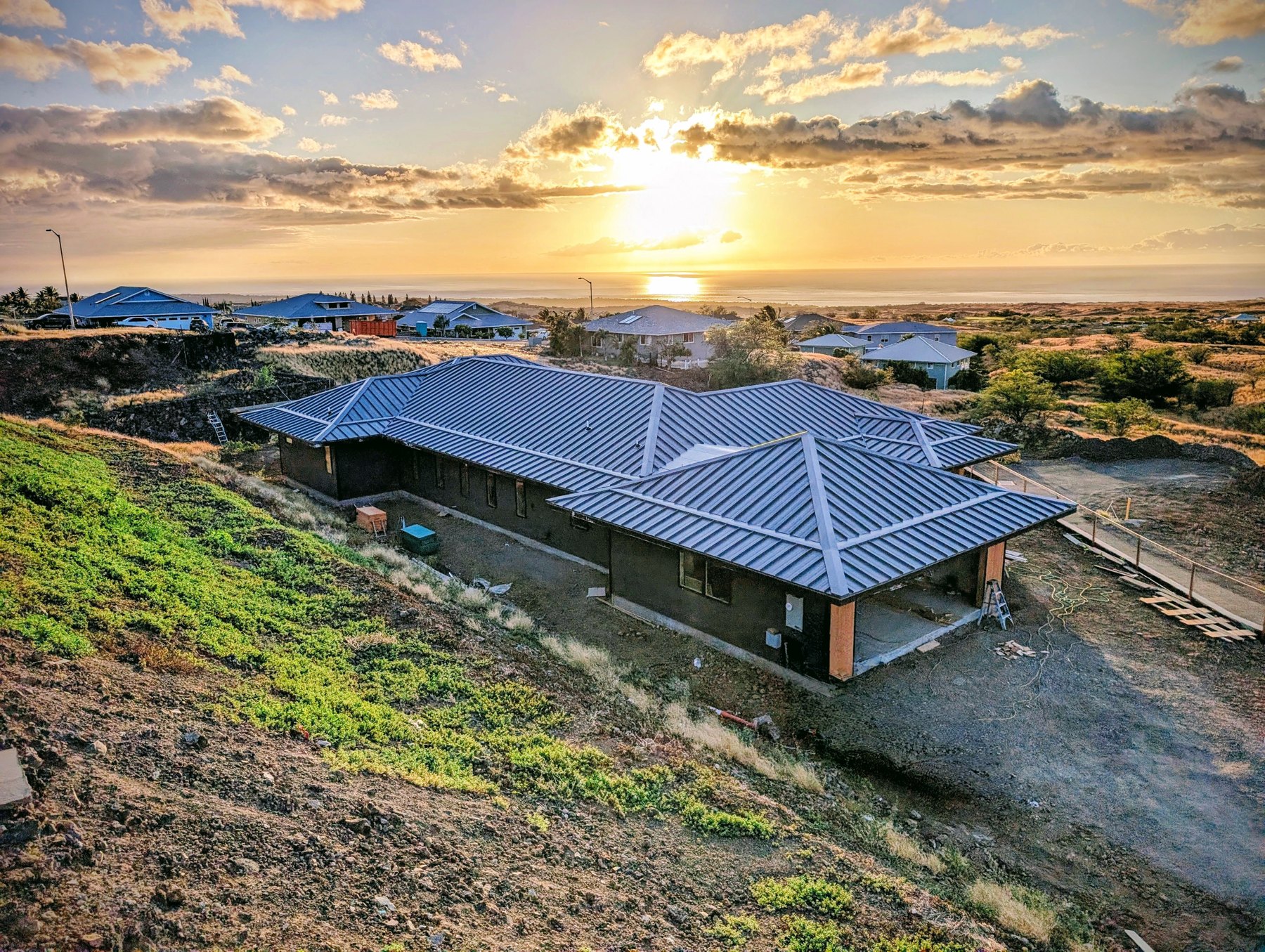 Custom home at golden hour